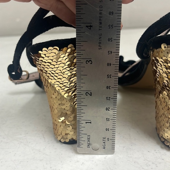 Betsey Johnson Iliana BlackRuffle Ankle Velvet Sequin Block Heels Size 7… - Picture 13 of 15